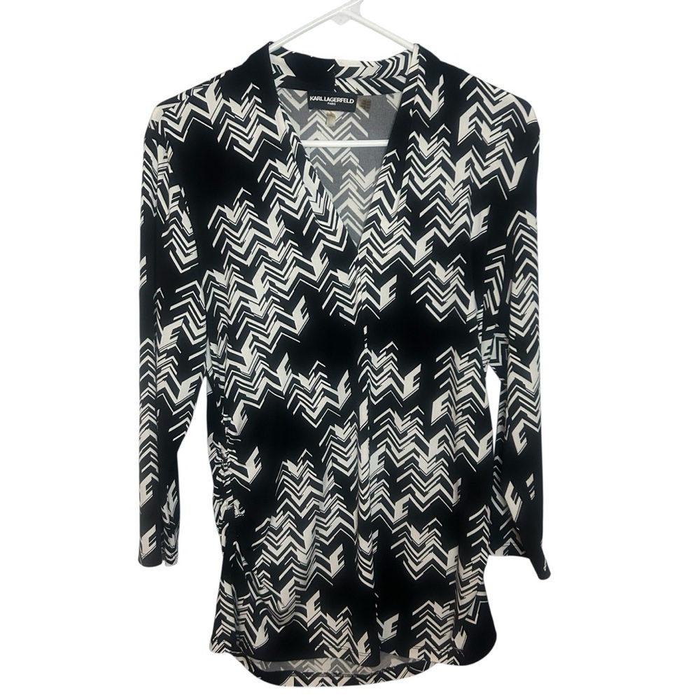 Karl Lagerfeld blouse shirt black and White Geometric Patterned large